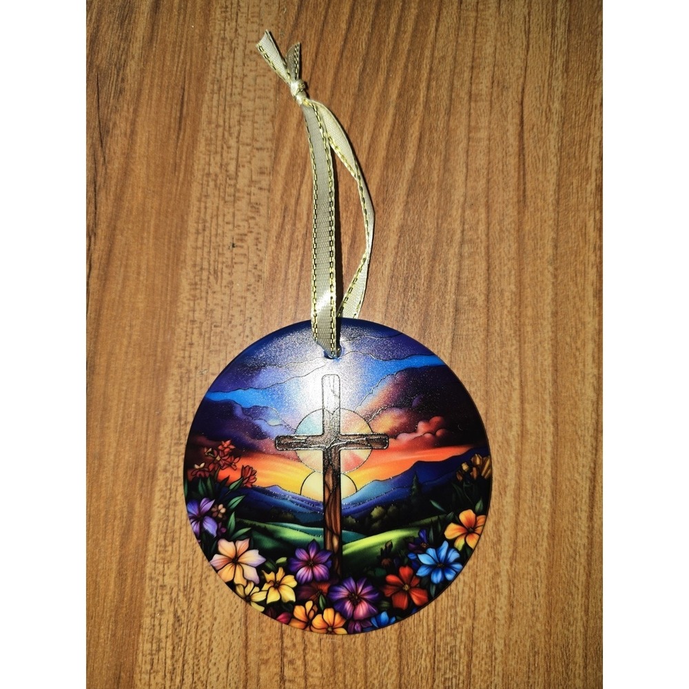 Cross Christmas Ornament, 3.5 Inch Ceramic Nativity Ornament, Christmas Tree s31